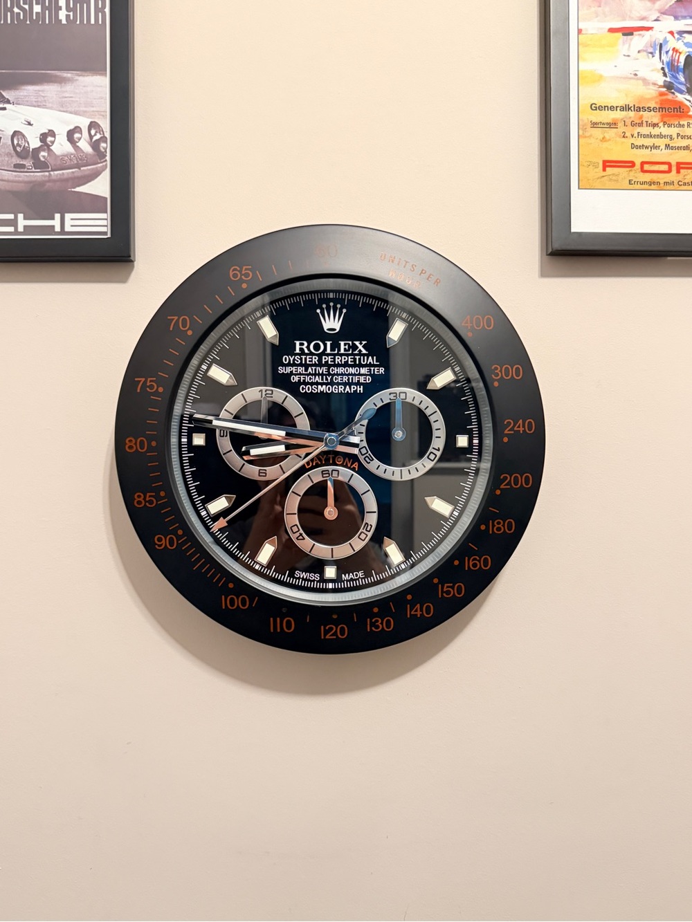 ROLEX Black and Red Accent Wall Clock - New Open Box